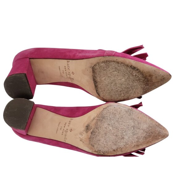 Women's Kate Spade Pink Fringe Chunky Heels Suede 7 - Picture 7 of 7